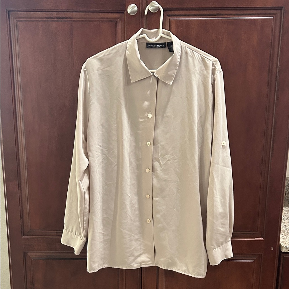 Impressions Cream Button-Up Blouse